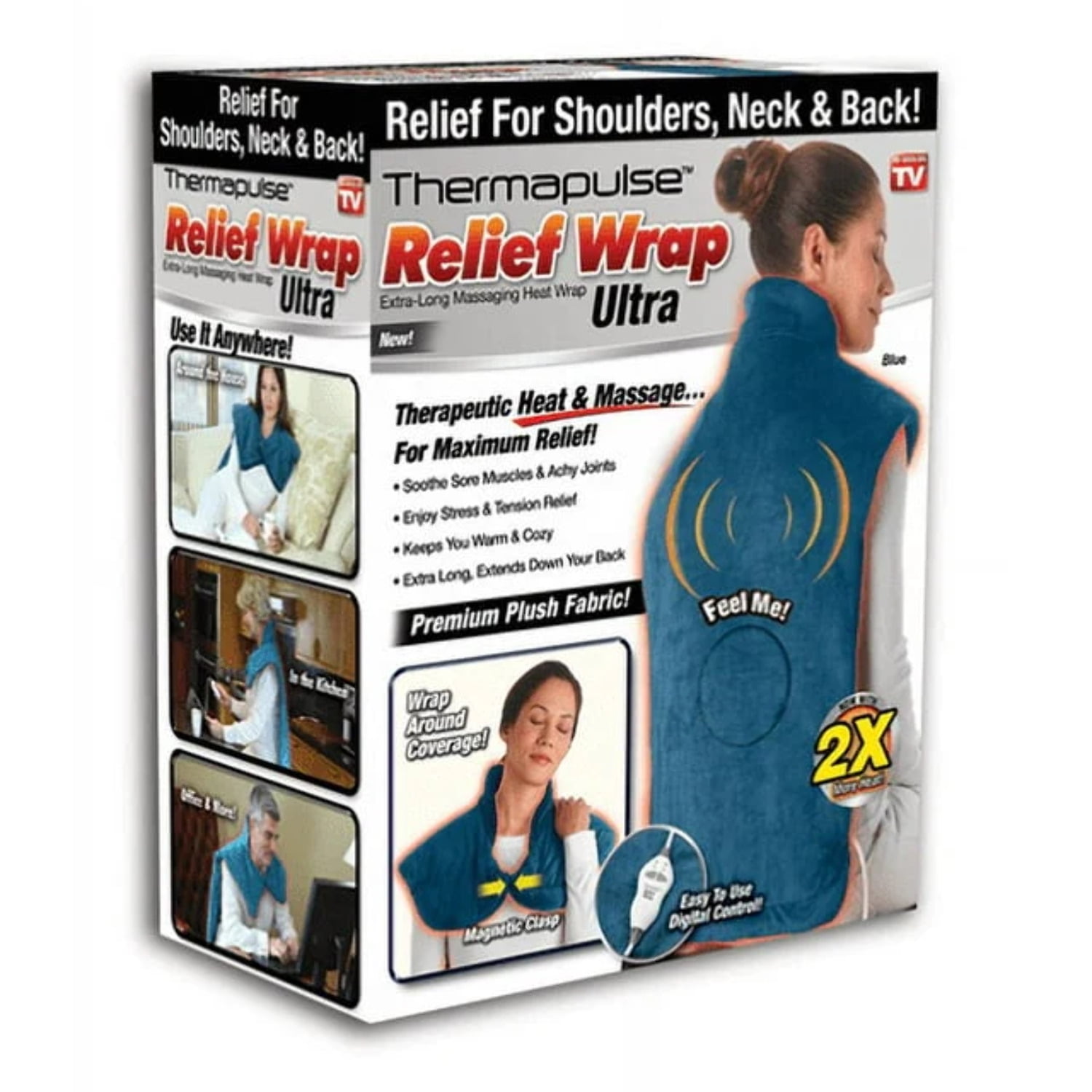 NEW! Relief Wrap ULTRA, Heat and Massage Therapy Wrap, Blue