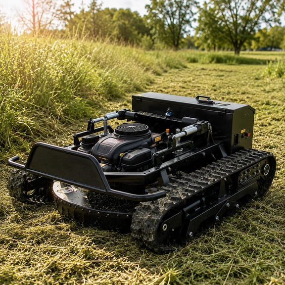 NEW Remote Control Track Lawn Mower, 31.5" Cutting Width, 608cc Gas Engine with Hybrid Self-Generating System, 55 Slope Climbing, Crawler Mower for Farm, Hillside & Rough Terrain
