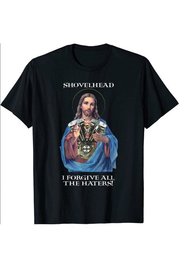 NEW Retro Jesus Shovelhead I Forgive All The Haters Biker Gear T-Shirt