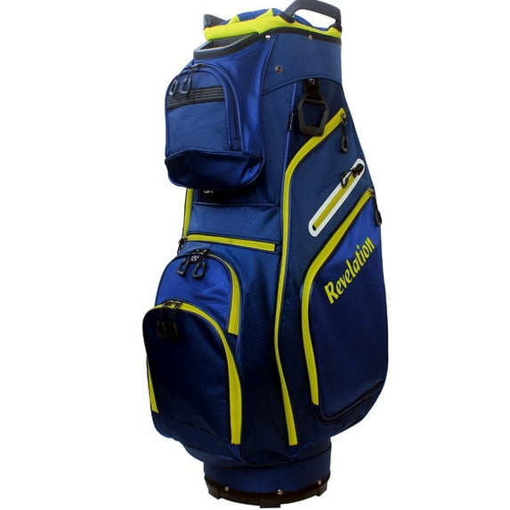 NEW Revelation Golf "The General" Deluxe Cart Bag 14-way Top - Navy / Yellow