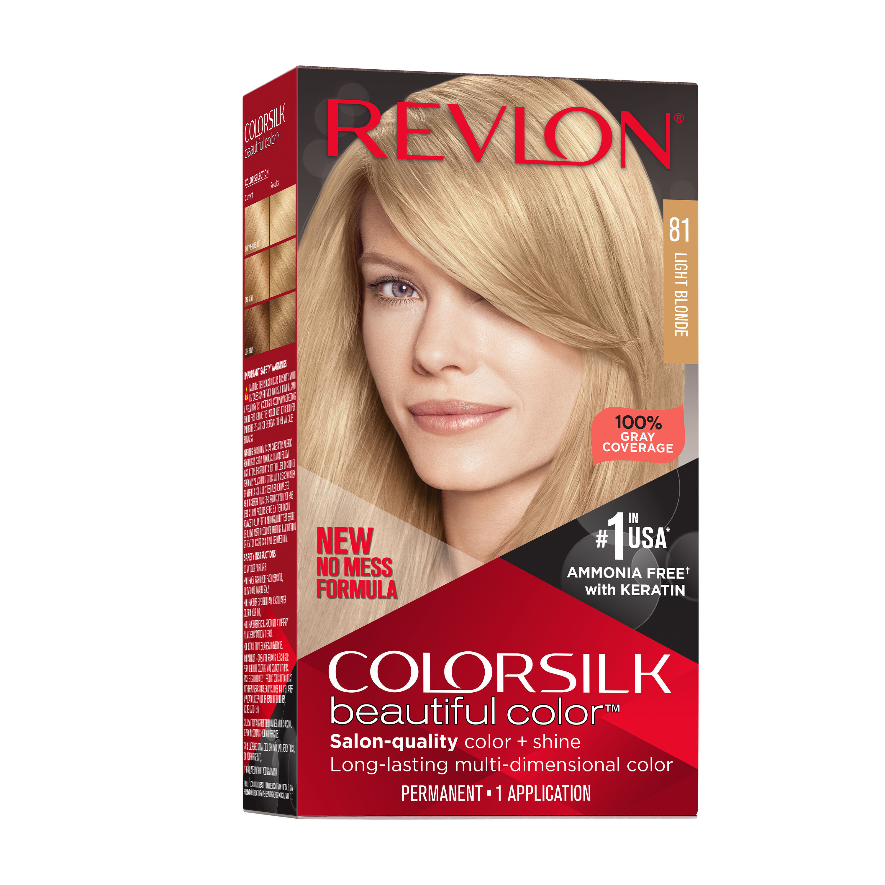 NEW Revlon Colorsilk Beautiful Permanent Hair Color, No Mess Formula,  081 Light Blonde, 1 Pack - image 1 of 14