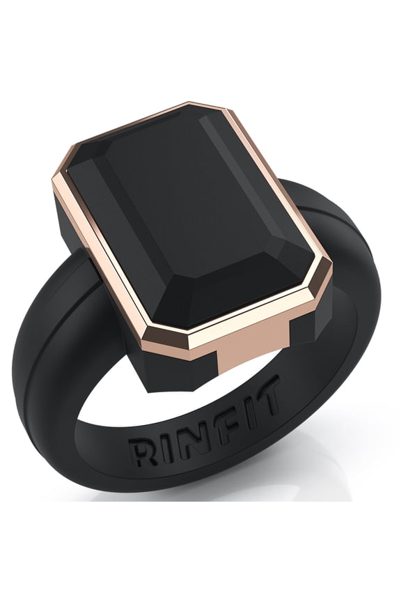 NEW! Rinfit Silicone Wedding Ring for Women - Soft Rubber Wedding Band Replacement - Oversized Diamond Emerald Metal Framed Collection