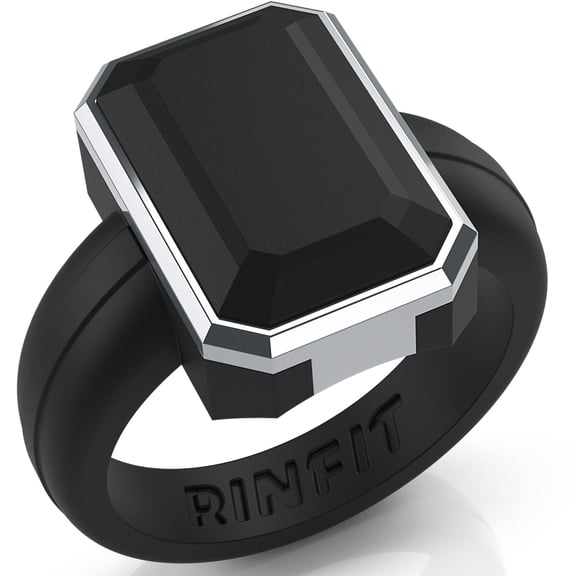 NEW! Rinfit Silicone Wedding Ring for Women - Soft Rubber Wedding Band Replacement - Oversized Diamond Emerald Metal Framed Collection