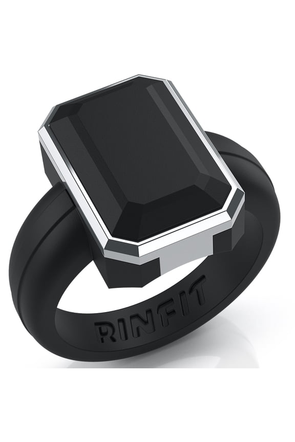 NEW! Rinfit Silicone Wedding Ring for Women - Soft Rubber Wedding Band Replacement - Oversized Diamond Emerald Metal Framed Collection