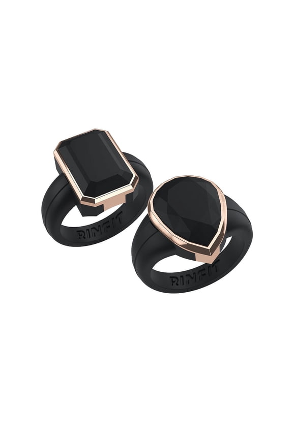 NEW! Rinfit Silicone Wedding Ring for Women - Soft Rubber Wedding Band Replacement - Oversized Diamond Metal Framed Collection - 2 Rings Set