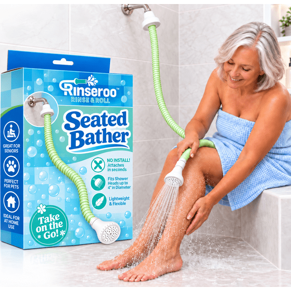 NEW Rinseroo: Slip-On Handheld Shower Attachment Hose w/Spray Head- Removable Extension Arm- Converts Fixed Shower Head into Handheld Bather. Portable, No-Install Shower Hose Wand for Seniors, RV.
