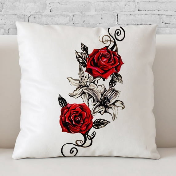 NEW!! Roses Throw Pillow. No Zipper. Prefilled. Made in the USA.