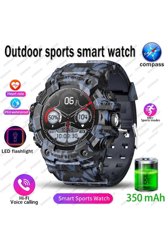 NEW Rugged Sport Smart Watch Bluetooth Calls Colorful Waterproof Military Smartwatches with Flashlight SOS COMPASS for Phone