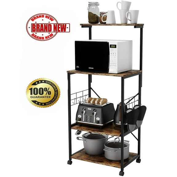 NEW SALE! 4-Tier Kitchen Microwave Storage Rack Oven Stand Strong Mesh Wire Metal Shelves Free Standing Baker's Rack Shelving Utility Unit, Vintage Color