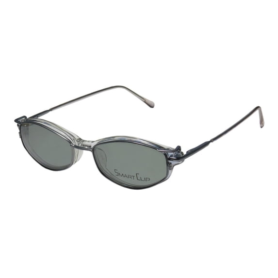NEW SMARTCLIP 426 WOMENS/LADIES CAT EYE FULL-RIM CLEAR / BLUE WITH GRAY CLIP-ON CAT EYE POLARIZED LENSES BY FRAME DEMO LENSES 51-16-135 SUNGLASS LENS CLIP-ONS FLEXIBLE HINGES EYEGLASSES/EYEWEAR