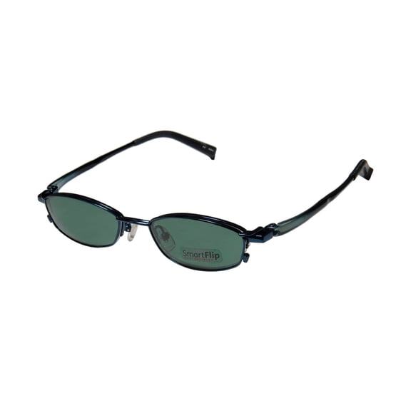 NEW SMARTFLIP 413 MENS/WOMENS DESIGNER HALF-RIM BLUE 2 SETS OF POLARIZED POLAROID LENSES HIP FRAME DEMO LENSES 50-18-140 SUNGLASS LENS CLIP-ONS EYEGLASSES/EYEGLASS FRAME