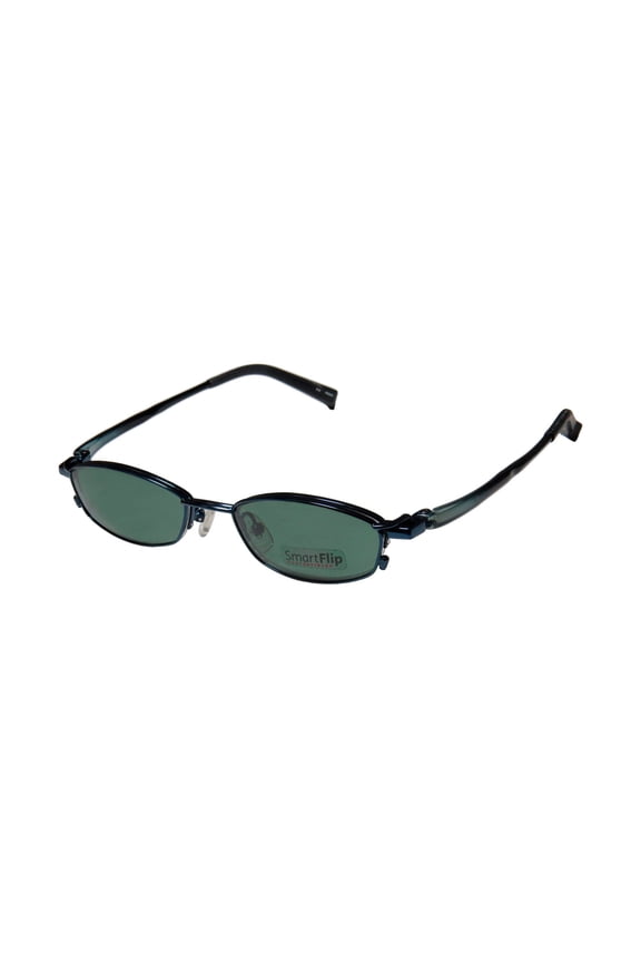 NEW SMARTFLIP 413 MENS/WOMENS DESIGNER HALF-RIM BLUE 2 SETS OF POLARIZED POLAROID LENSES HIP FRAME DEMO LENSES 50-18-140 SUNGLASS LENS CLIP-ONS EYEGLASSES/EYEGLASS FRAME