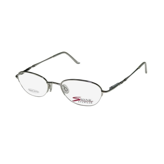 NEW SWANK LILAC WOMENS/LADIES DESIGNER HALF-RIM SHINY SILVER FLEXIBLE HINGES HALF-RIMLESS HIP FRAME DEMO LENSES 50-19-135 SPRING HINGES EYEGLASSES/EYEGLASS FRAME