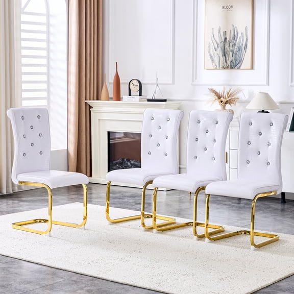 NEW Set of 4,Retro alligator skin Upholstered dining chairs,with Crystal buckle design and Faux Leather design,a touch of elegance and mystery to the dining area,Gold plated metal bow leg