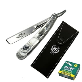 NEW Smart Cut Throat Barber Salon Straight Razor 100 Derby Blades + Pouch Marble