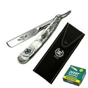 NEW Smart Cut Throat Barber Salon Straight Razor 100 Derby Blades + Pouch Marble