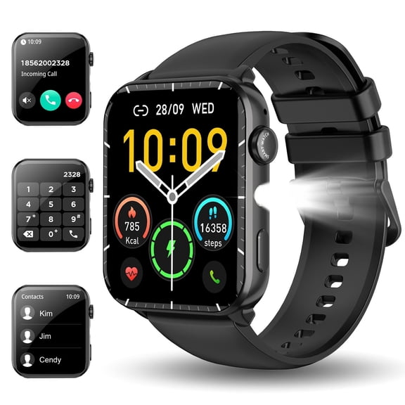 IOWODO 1.91" HD Smart Watch with Bluetooth Calling for Men Women, 100+ Sports Modes Fitness Tracker, IP68 Waterproof, 7-Day Battery Life for Android & iOS, Black