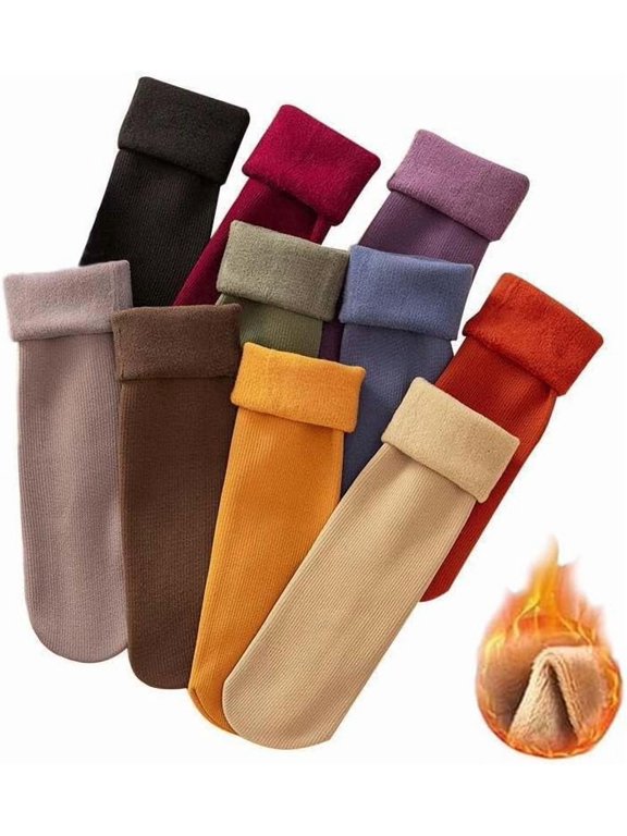 NEW Snugly Velvet Winter Thermal Socks - 10 Pairs Thickened Soft Warm Socks for Cold Weather & Snow, Moisture Wicking, One Size Fits Most