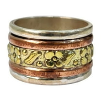 NEW Spinner Band, Bohemian Ring, 925 Sterling Silver Ring, Spinning Thumb Ring, Three Tone Ring, Fidget Ring, Handmade Jewelry, Christmas Oxidized, Brass Copper Band, Anxiety Ring, Mans Band Gifts