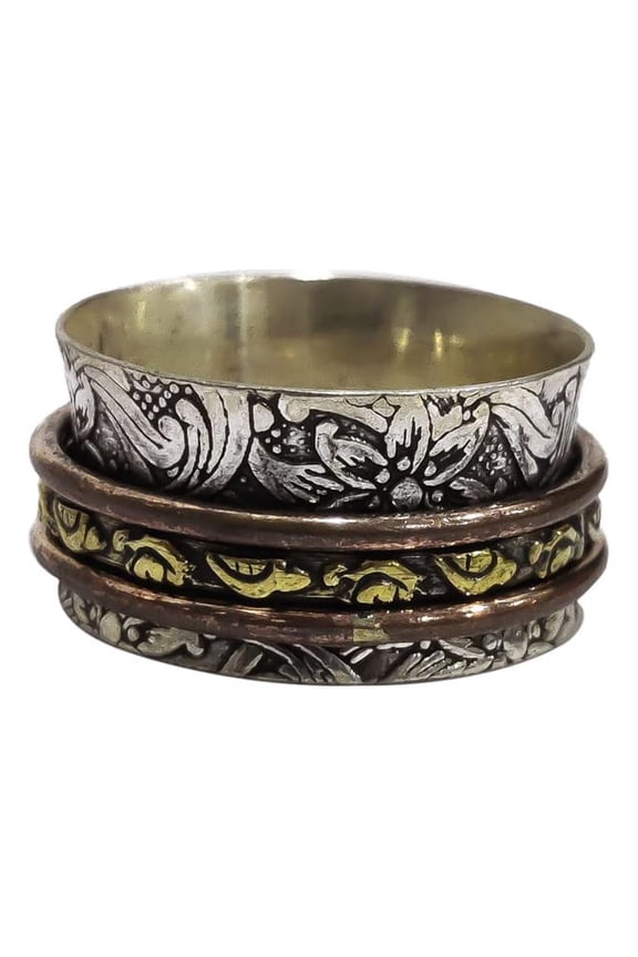 NEW Spinner Band, Bohemian Ring, 925 Sterling Silver Ring, Spinning Thumb Ring, Three Tone Ring, Fidget Ring, Handmade Jewelry, Christmas Oxidized, Brass Copper Band, Anxiety Ring, Mans Band Gifts