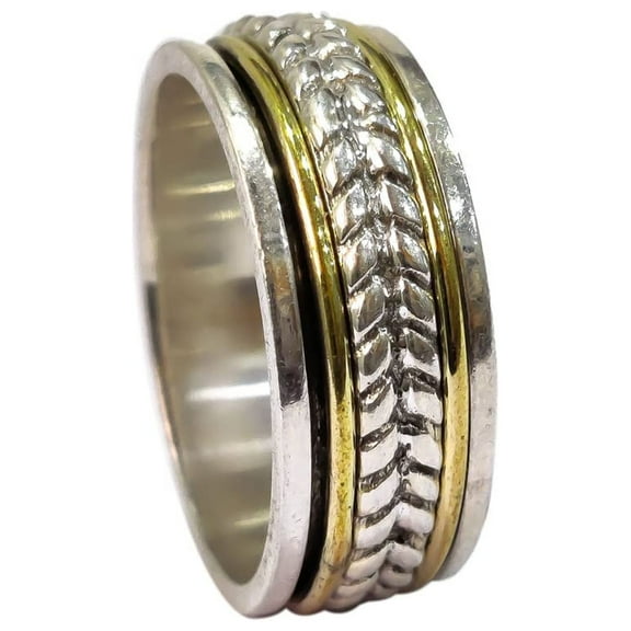 NEW Spinner Band, Meditation Ring, 925 Sterling Silver Ring, Spinning Thumb Ring, Two Tone Ring, Fidget Ring, Handmade Jewelry, Christmas Oxidized, Womans Band Ring, Anxiety Ring, Mans Band Gifts