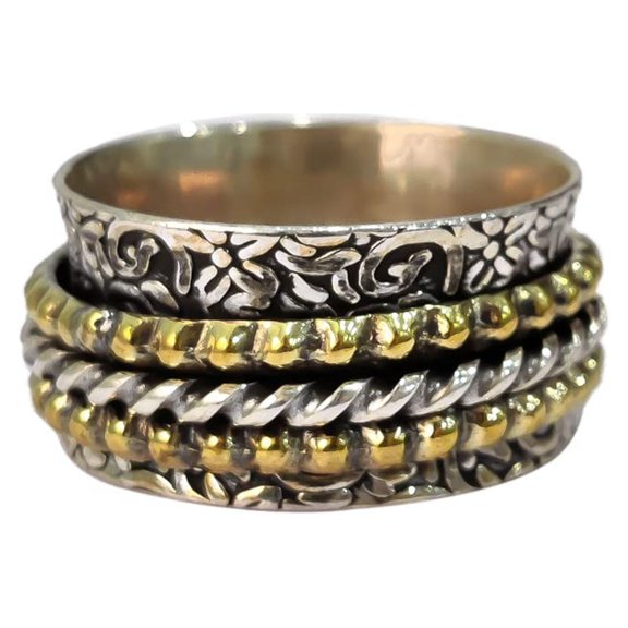 NEW Spinner Band, Meditation Ring, 925 Sterling Silver Ring, Spinning Thumb Ring, Two Tone Ring, Fidget Ring, Handmade Jewelry, Christmas Oxidized, Womans Band Ring, Anxiety Ring, Mans Band Gifts