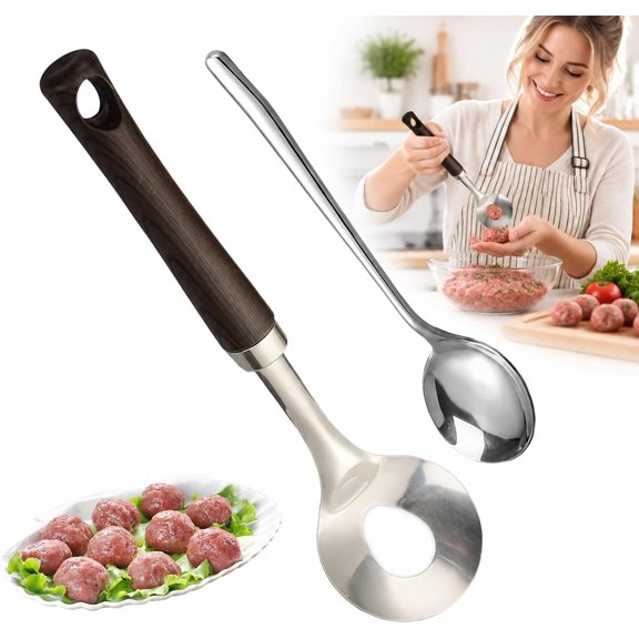 NEW Stainless Steel Meatball Maker,Meatball Maker Spoon with Wooden Handle