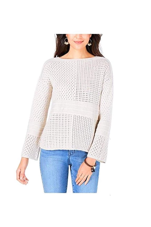 NEW Style & Co Women's Patchwork Stitch Pullover Sweater Beige Size XL