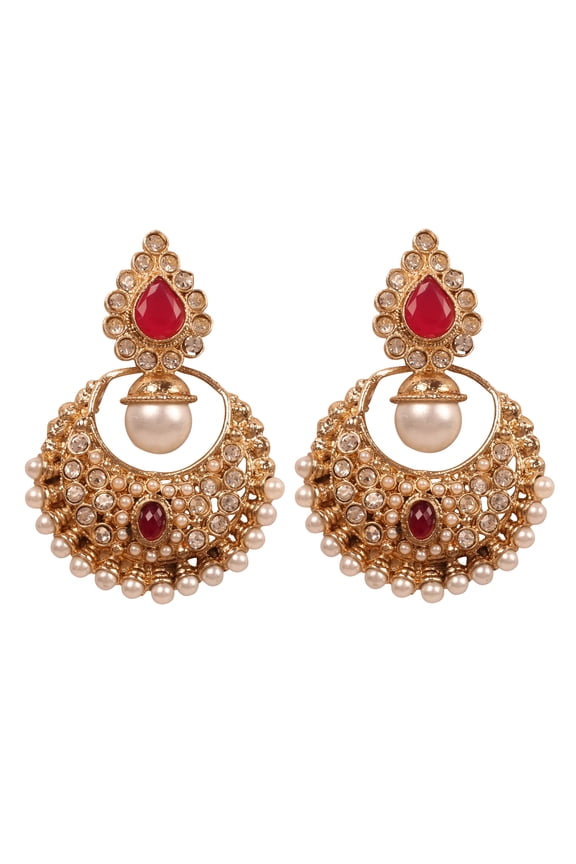 NEW! Sunsoul by Touchstone Indian Bollywood Contemporary Style Statement Crescent Chaand Rhinestone Faux Tourmaline Pearls Designer Jewelry Earrings In Antique Gold Tone For Women.