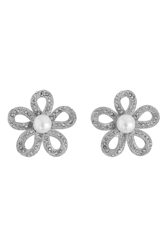 NEW Sunsoul by Touchstone Indian Bollywood Fantastic Floral Fringes White Rhinestone Faux Pearls Designer Jewelry Large Earrings In Gold Tone For Women.