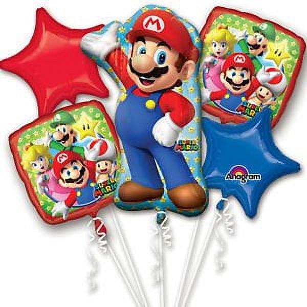 NEW Super Mario Brothers 5pc Foil Balloon Bouquet Birthday Party Favor Supplies
