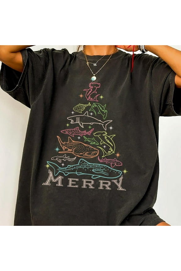 NEW T-SHIRT!!! Merry Sharks T shirt Christmas Gift for shark lovers Whale Shark Shirt Basking Shark tee Hammerhead Shark tee Xmas Shirt Gift for you, ONLY ONE side T-shirt