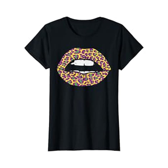 NEW T-SHIRT!!! Womens Mardi Gras Leopard Print Lips Mouth Nola Carnival Women Gift T-Shirt Gift for you, Unisex Tshirt, For Men & Women ONLY ONE side T-shirt