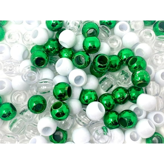 NEW TARA 150pc mEtal 12x15 mm Premium Pony Beads, Bracelet Cool Beads, Beads for Hair Braids, Beads for Crafts, Plastic Beads, Hair Beads for Braids for Girls (METAL GREEN,WHITE,CLEAR)