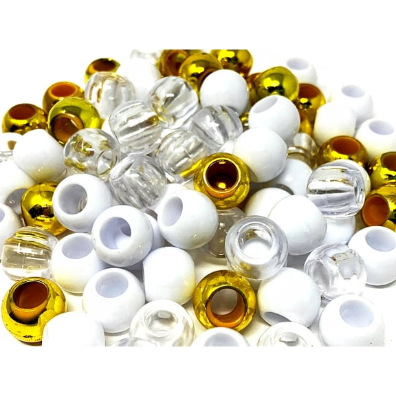 NEW TARA 150pc metal 12x15 mm Premium Pony Beads, Bracelet Cool Beads, Beads for Hair Braids, Beads for Crafts, Plastic Beads, Hair Beads for Braids for Girls (METAL GOLD, WHITE, CLEAR)
