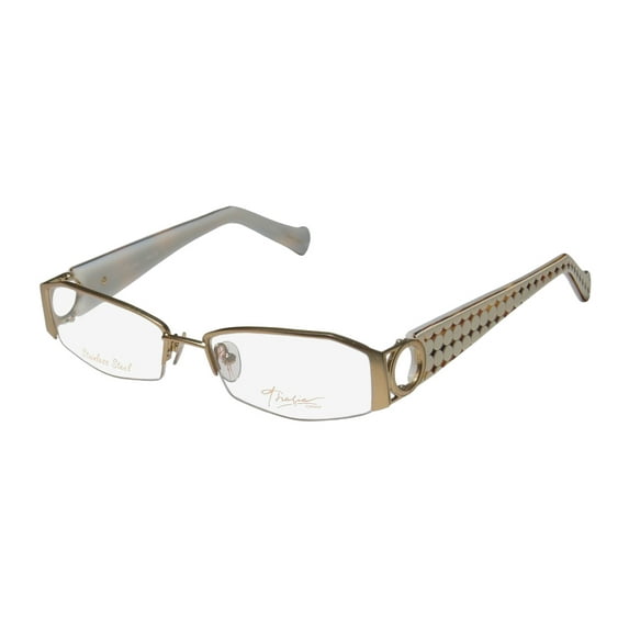 NEW THALIA ANILLOS WOMENS/LADIES DESIGNER HALF-RIM GOLD / IVORY STAINLESS STEEL POPULAR SHAPE FRAME DEMO LENSES 52-16-133 EYEGLASSES/SPECTACLES