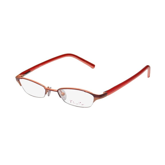 NEW THALIA BABE WOMENS/LADIES DESIGNER HALF-RIM RED / PEACH STAINLESS STEEL TWO-TONE DURABLE FRAME DEMO LENSES 45-18-130 FLEXIBLE HINGES EYEGLASSES/EYEGLASS FRAME