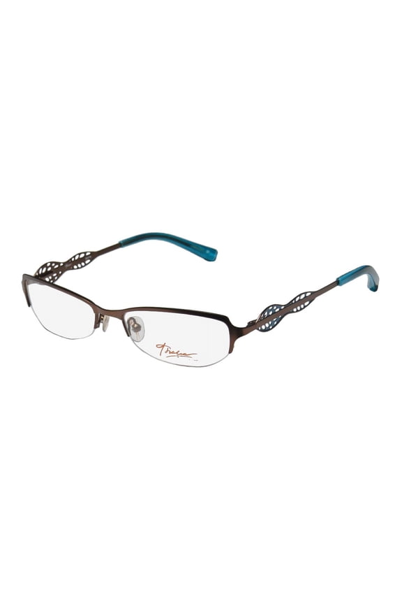 edita womens/ladies ophthalmic unique design designer half-rim spring hinges eyeglasses/spectacles (50-17-130, brown / blue)