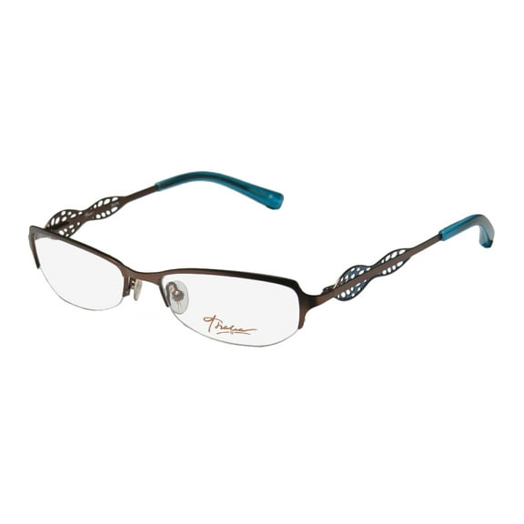 NEW THALIA EDITA WOMENS/LADIES DESIGNER HALF-RIM BROWN / BLUE GLAMOROUS ADULT SIZE AUTHENTIC FRAME DEMO LENSES 52-17-135 SPRING HINGES EYEGLASSES/SPECTACLES