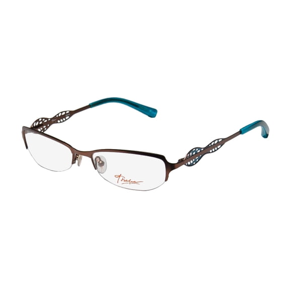 NEW THALIA EDITA WOMENS/LADIES DESIGNER HALF-RIM BROWN / BLUE GLAMOROUS ADULT SIZE AUTHENTIC FRAME DEMO LENSES 52-17-135 SPRING HINGES EYEGLASSES/SPECTACLES
