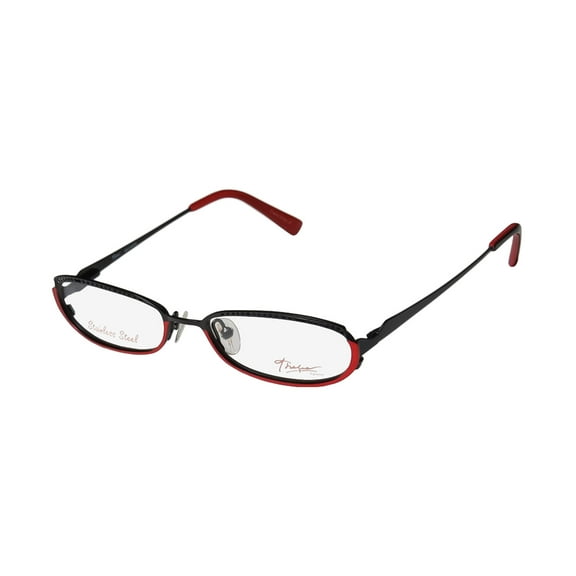 NEW THALIA ENCANTO WOMENS/LADIES DESIGNER FULL-RIM BLACK / RED STAINLESS STEEL TWO-TONE SLEEK FRAME DEMO LENSES 49-16-130 FLEXIBLE HINGES EYEGLASSES/EYEWEAR