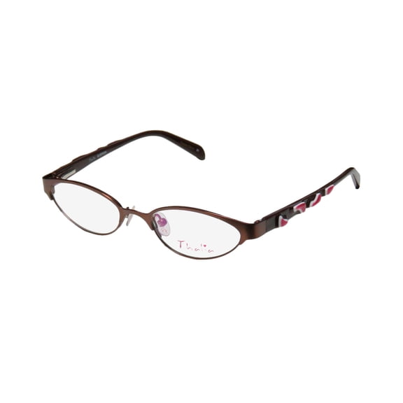 NEW THALIA QUERIDA CHILDRENS/KIDS/GIRLS CAT EYE FULL-RIM BROWN / PINK / WHITE STUNNING SLEEK FOR GIRLS TEENS CAT EYE FRAME DEMO LENSES 45-16-125 SPRING HINGES EYEGLASSES/EYEGLASS FRAME