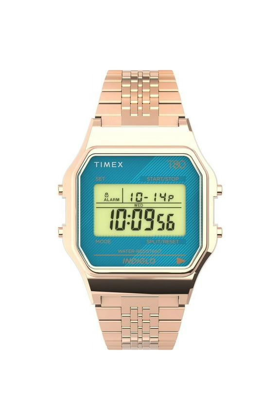 NEW TIMEX Unisex T80 Classic Gold Band Blue Face TW2U93600 Watch MSRP $109