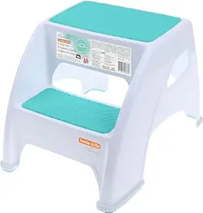 Teal and White Plastic 2-Step Stool for Toddlers