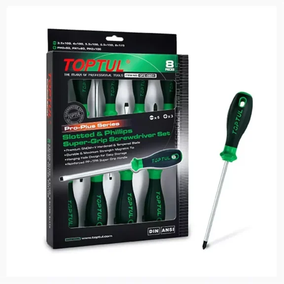 NEW - TOPTUL 8-piece Pro-Series Screwdriver Set, #GFE-0801