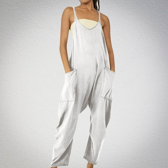 NEW TRENDY!! Toonshare Athletic Pants Solid Women’s Elastic Waist Summer Solid Casual With Pockets Outing Long Pants Jumpsuit White XXL