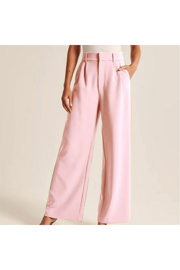NEW TRENDY!! Toonshare Women's High Waist Wide Leg Pants Suit Pants Solid Cargo Pants Trousers Pink XL