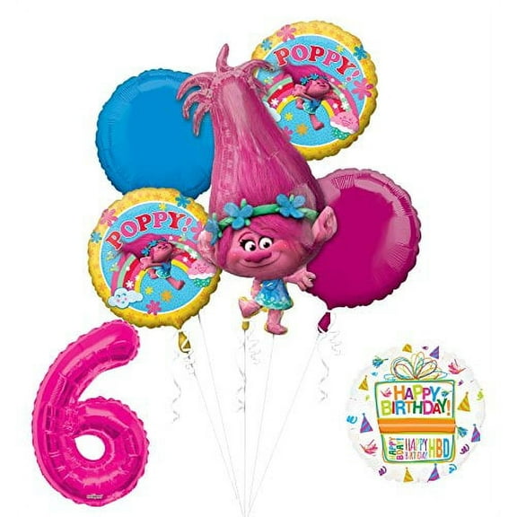 NEW TROLLS POPPY 6th Birthday Party Supplies And Balloon Bouquet Decorations