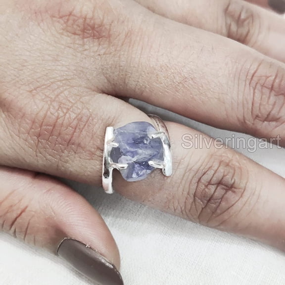 NEW Tanzanite Ring, Rough Tanzanite Gemstone Ring, December Birthstone, Cross Prong Ring, 925 Sterling Silver, Womens Ring, Christmas, Thanksgiving, Handmade, Statement Jewelry, Rough Gemstone Jewelry