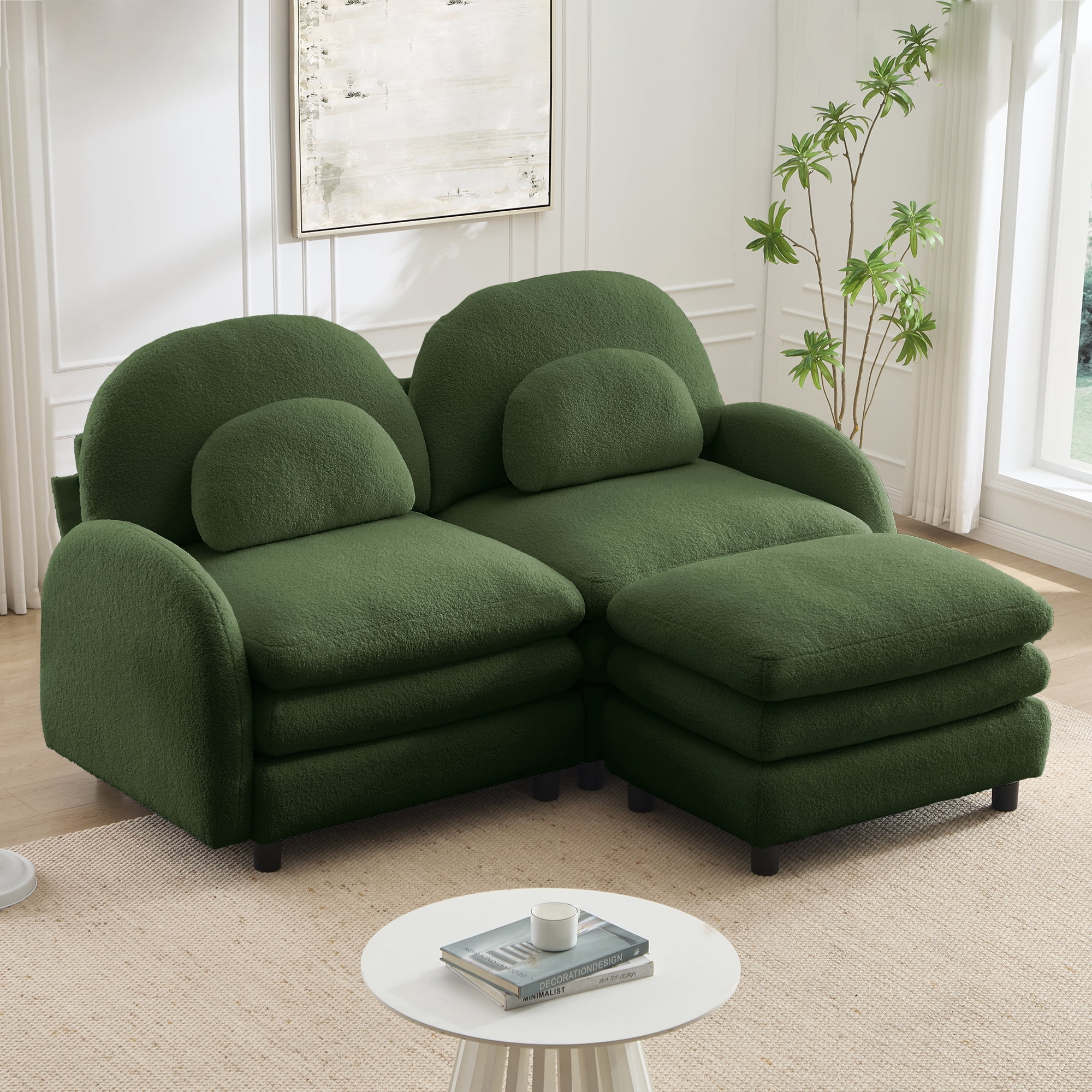 NEW Teddy Fabric Soft Cloud-Like Loveseat Sofa with Lumbar Pillows ...